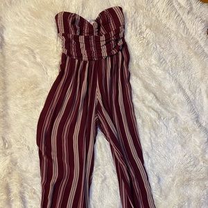 Strapless stripped pant romper